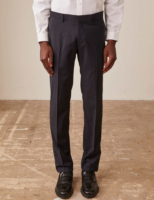 Midnight blue wool canvas Fabrice suit trousers