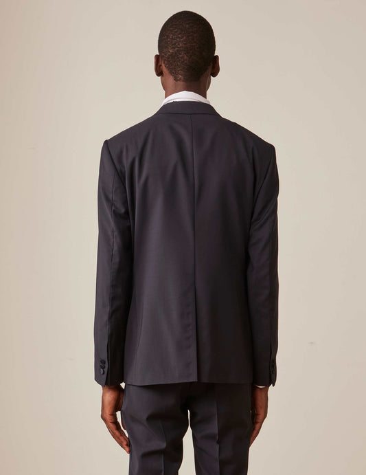 Franck suit jacket in midnight blue wool canvas
