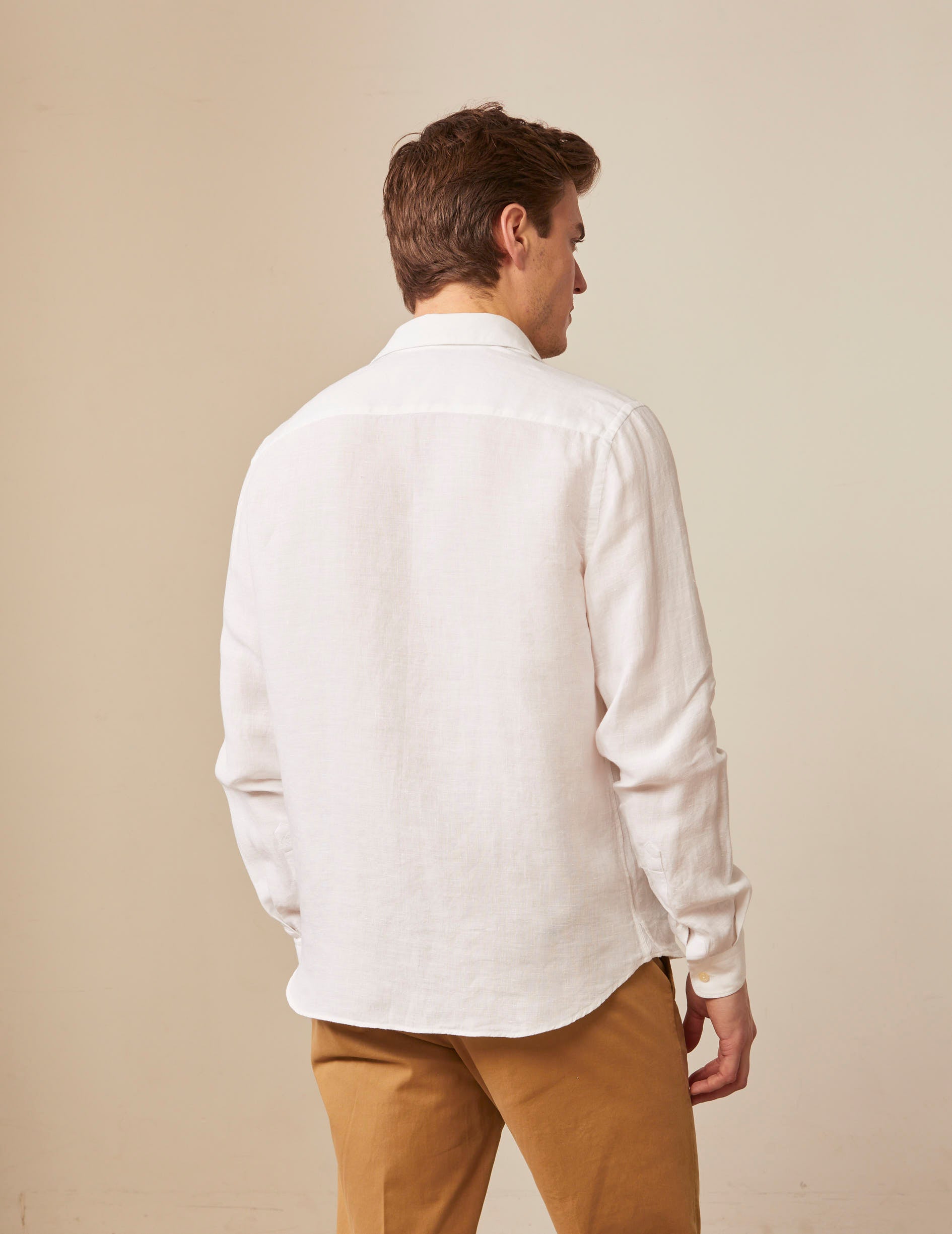 White linen "Je t'aime" shirt with grey embroidery - Linen - Figaret Collar