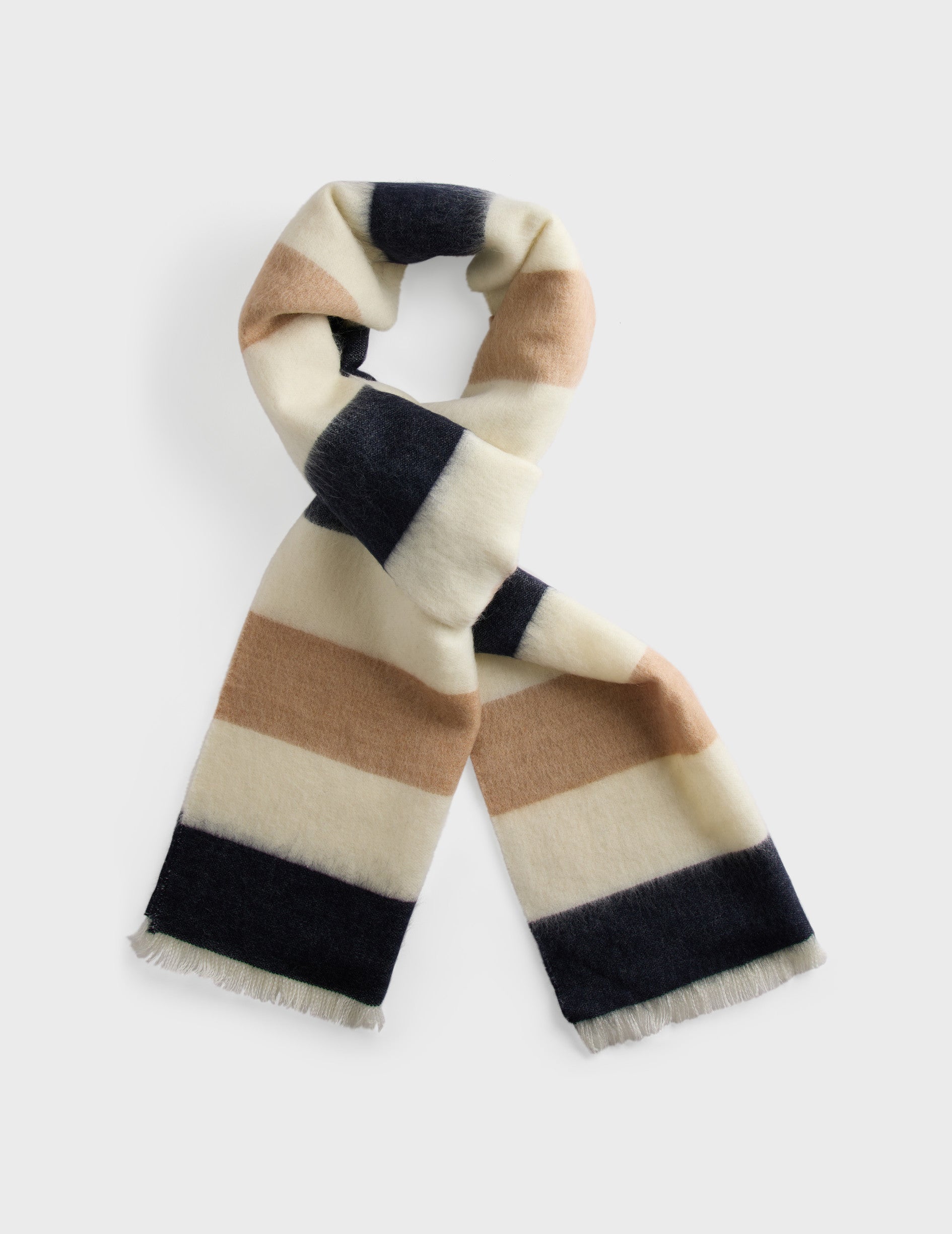 Striped ecru wool scarf