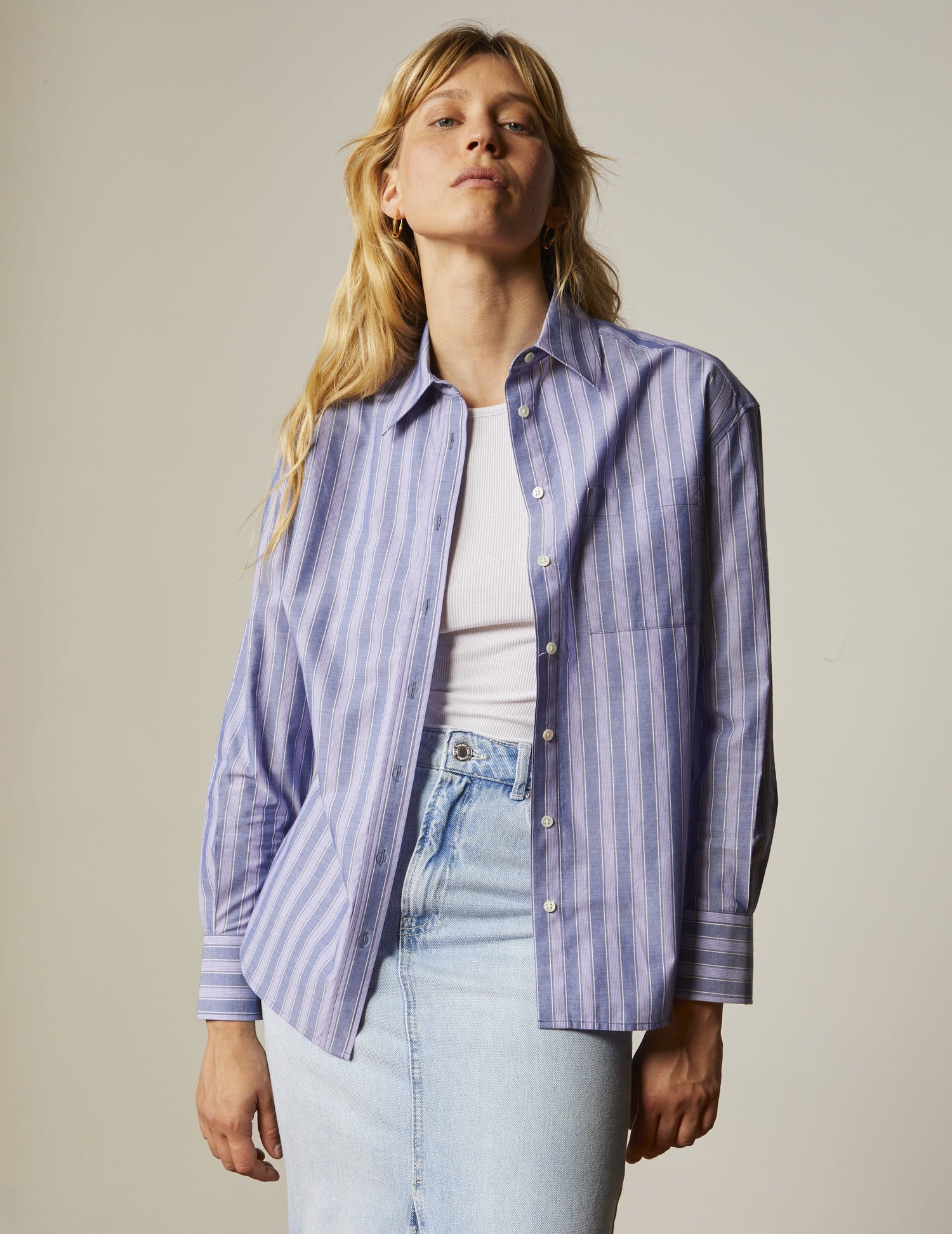 Chemise charlotte rayée bleue - Popeline#2