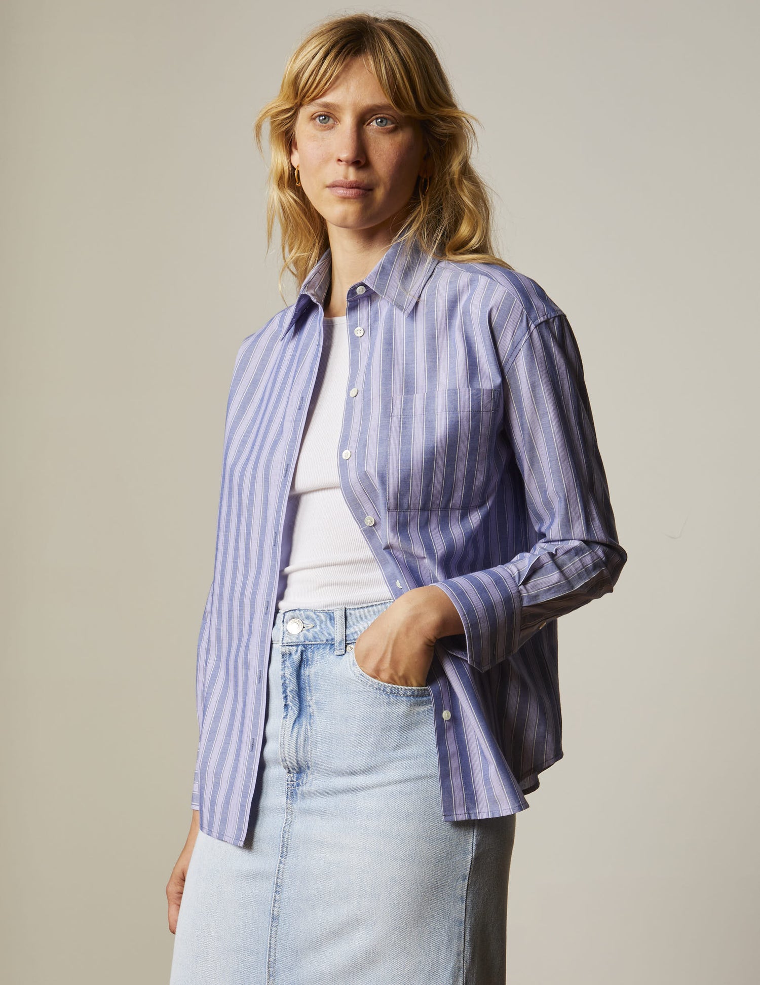Chemise charlotte rayée bleue - Popeline#4