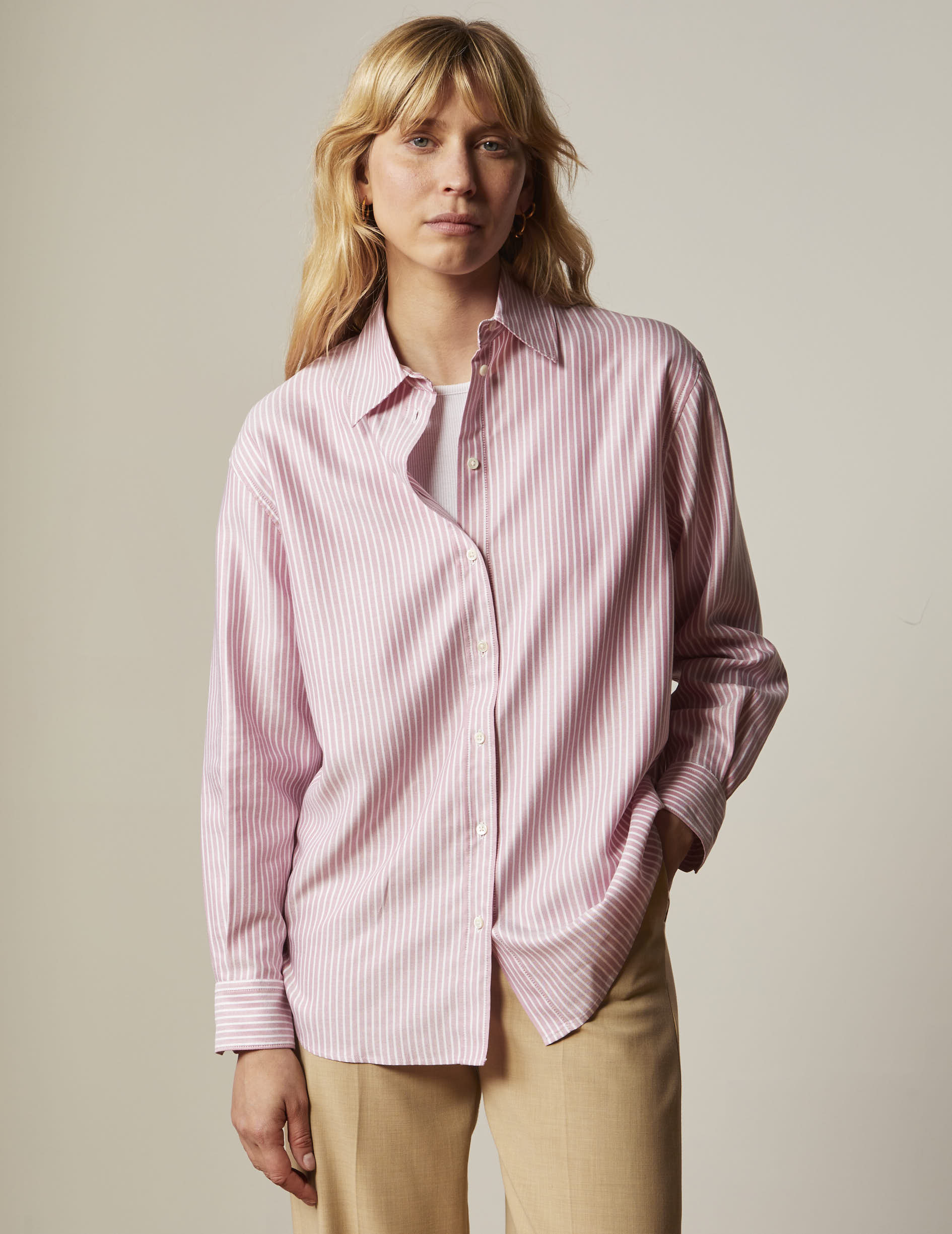 Oversized fuchsia pink striped Delina shirt - Lyocell