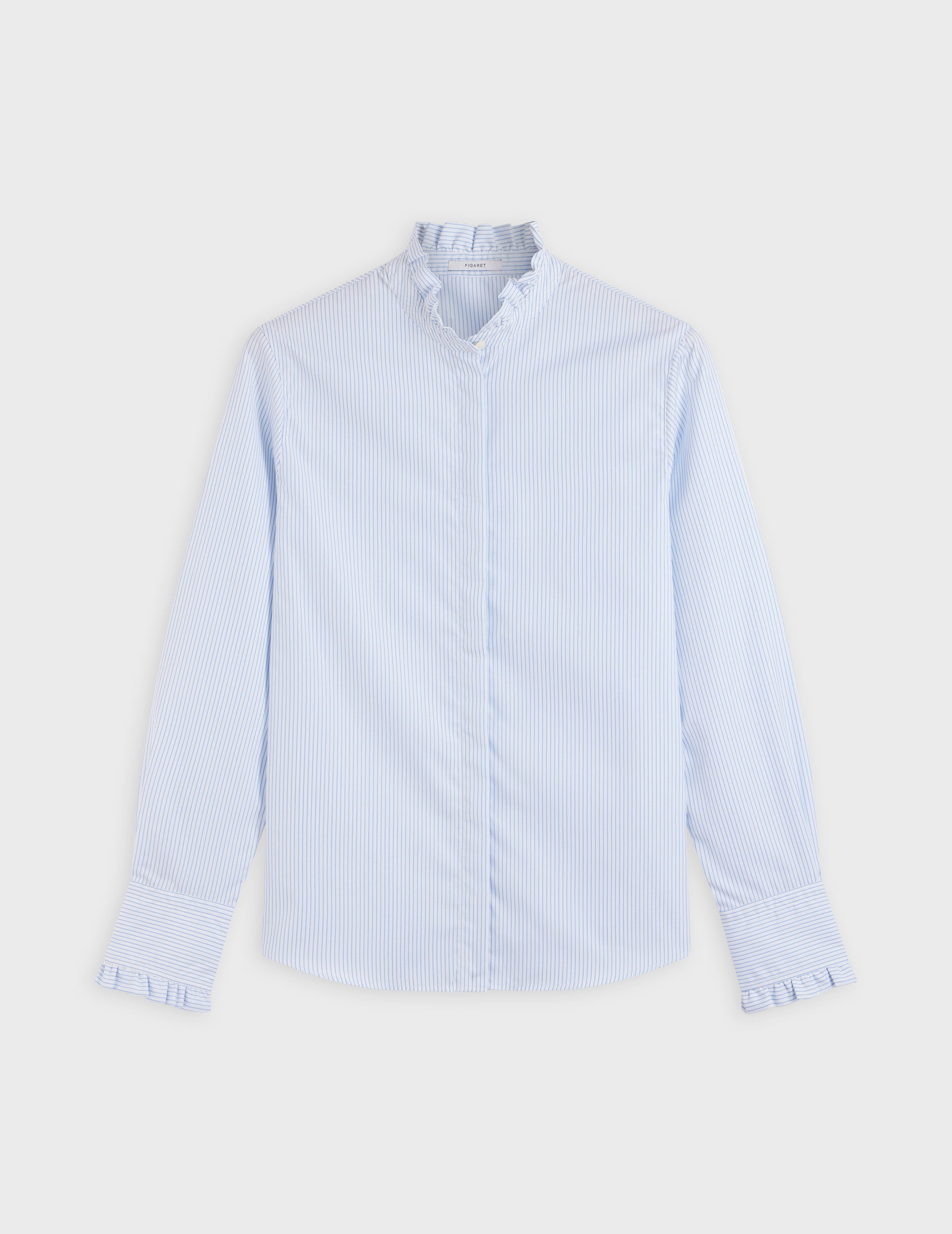 Chemise louison rayée bleu clair - Popeline - Col Victorien