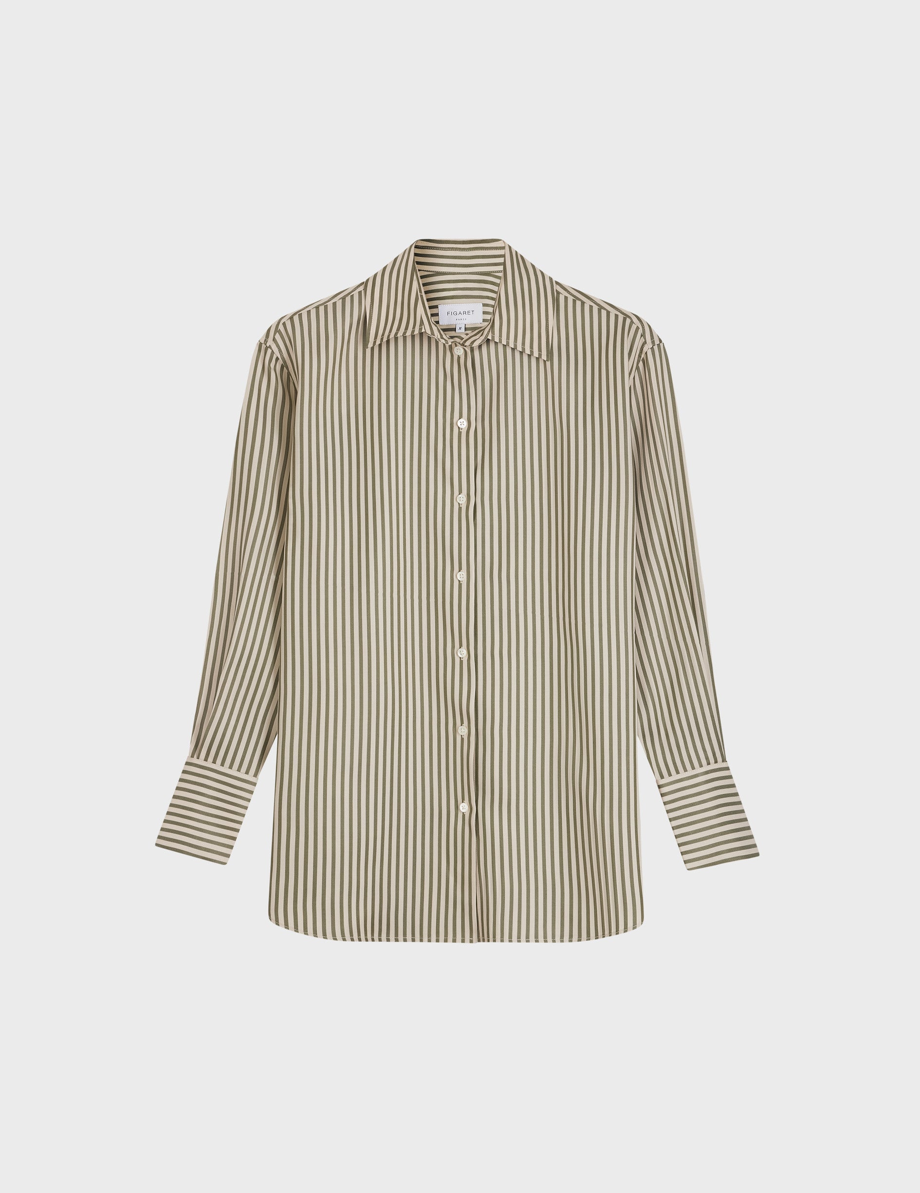 Oversized khaki striped Mathilde shirt - Lyocell