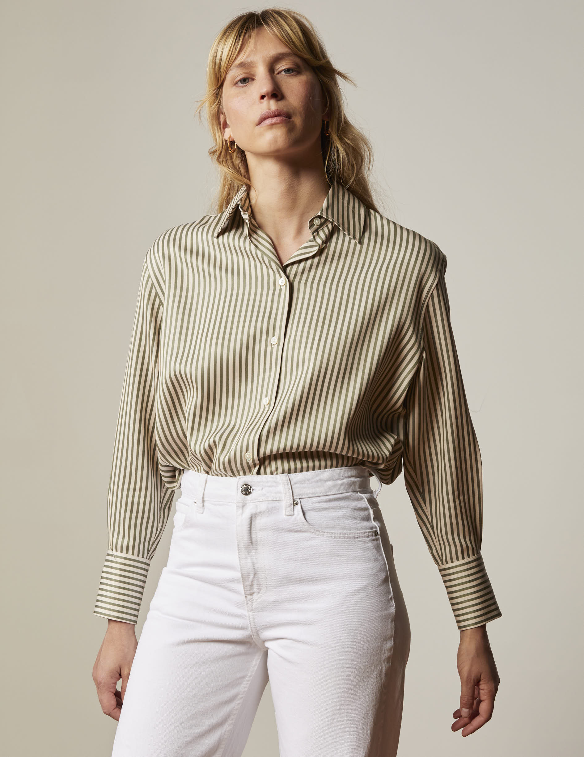 Oversized khaki striped Mathilde shirt