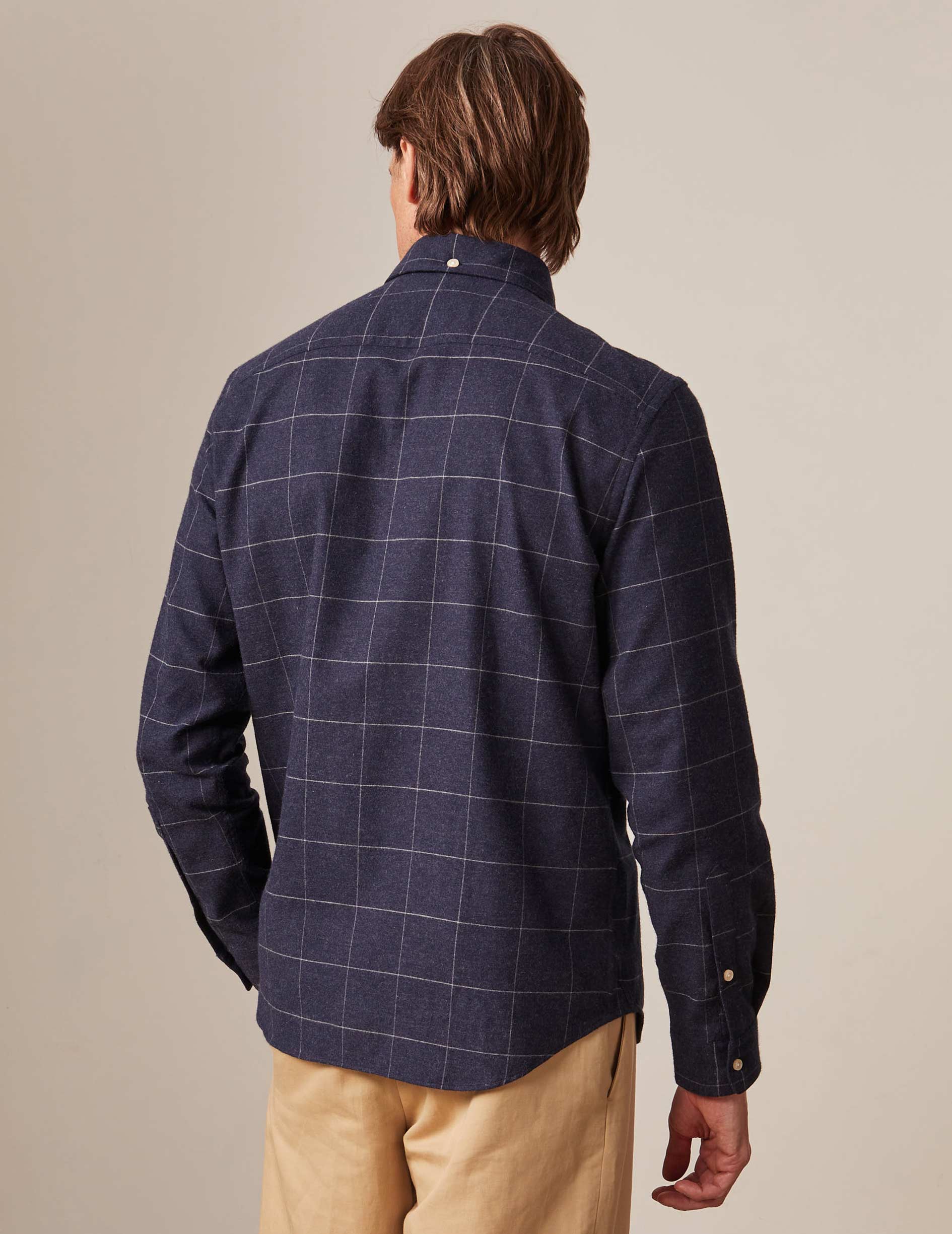 Navy cotton cashmere Aristote shirt - Flannel - Italian Collar