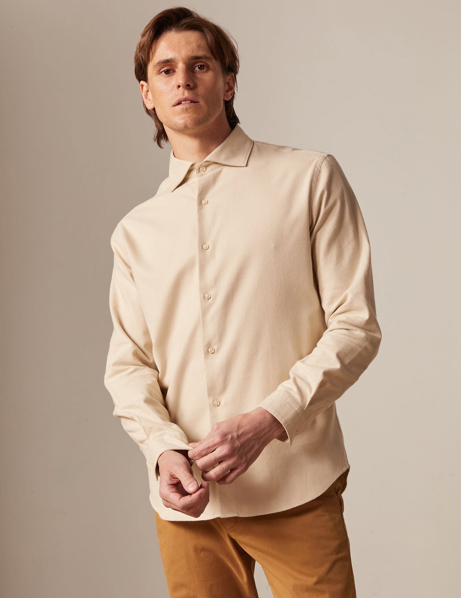 Beige aristote shirt - Flannel - Italian Collar
