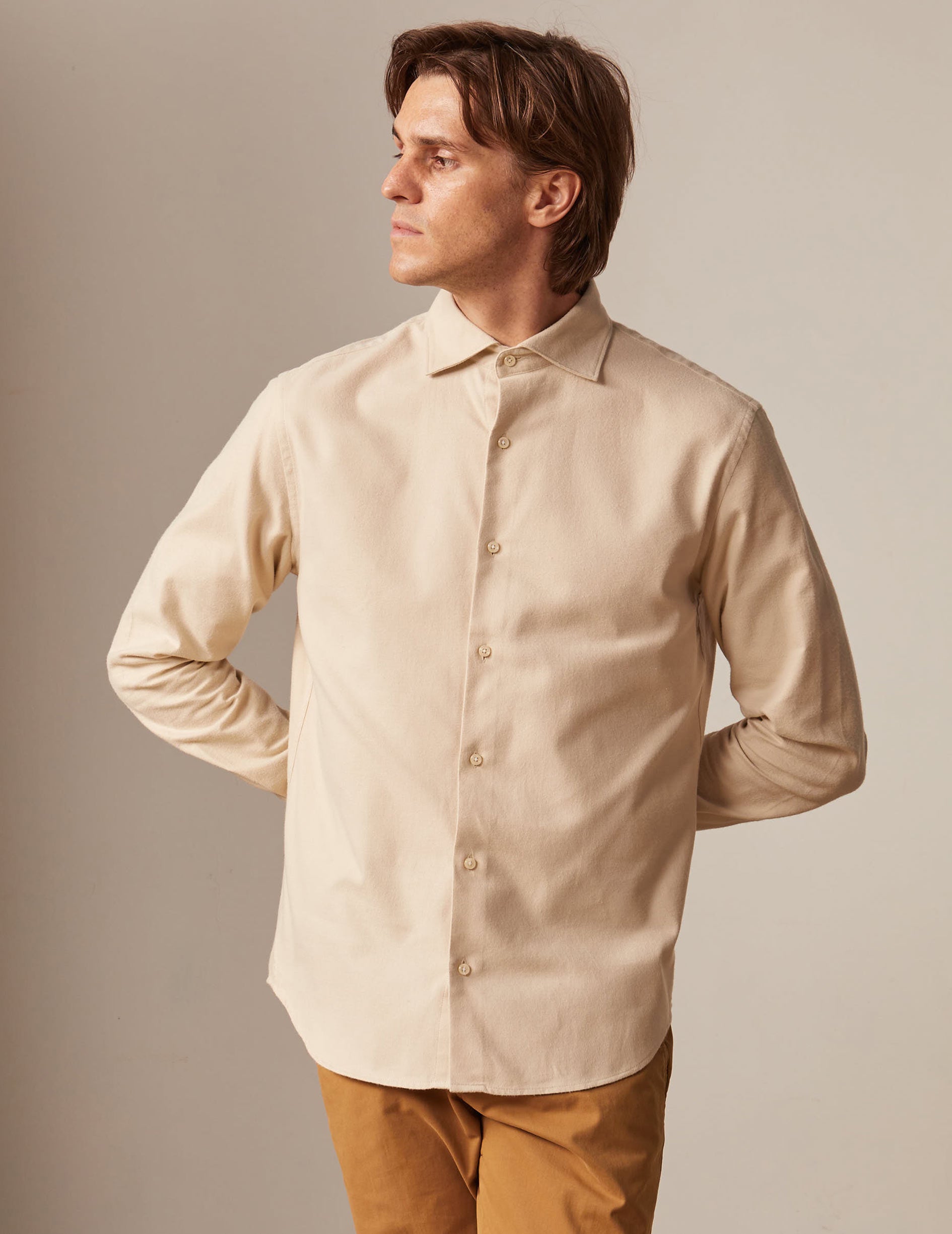 Beige aristote shirt - Flannel - Italian Collar