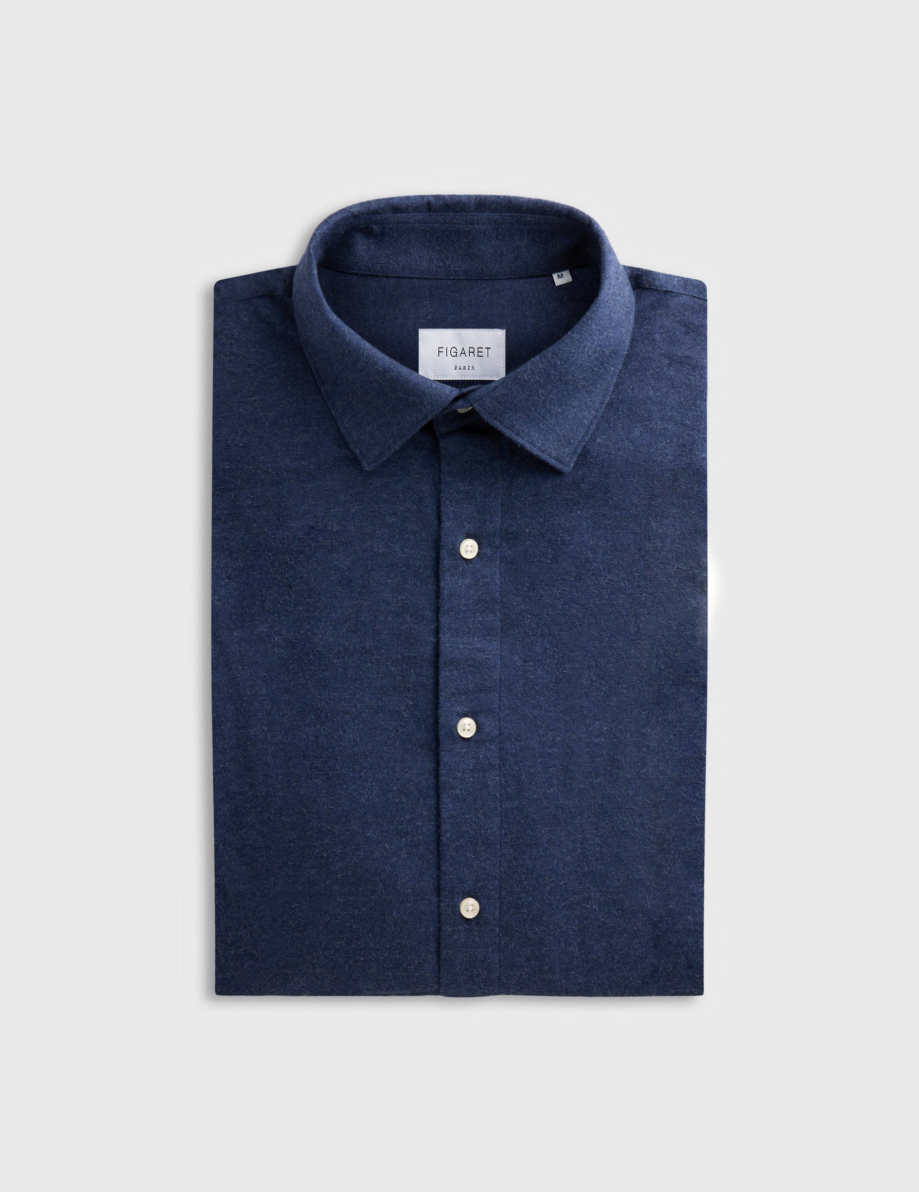 Navy cotton cashmere Auguste shirt - Flannel - French Collar
