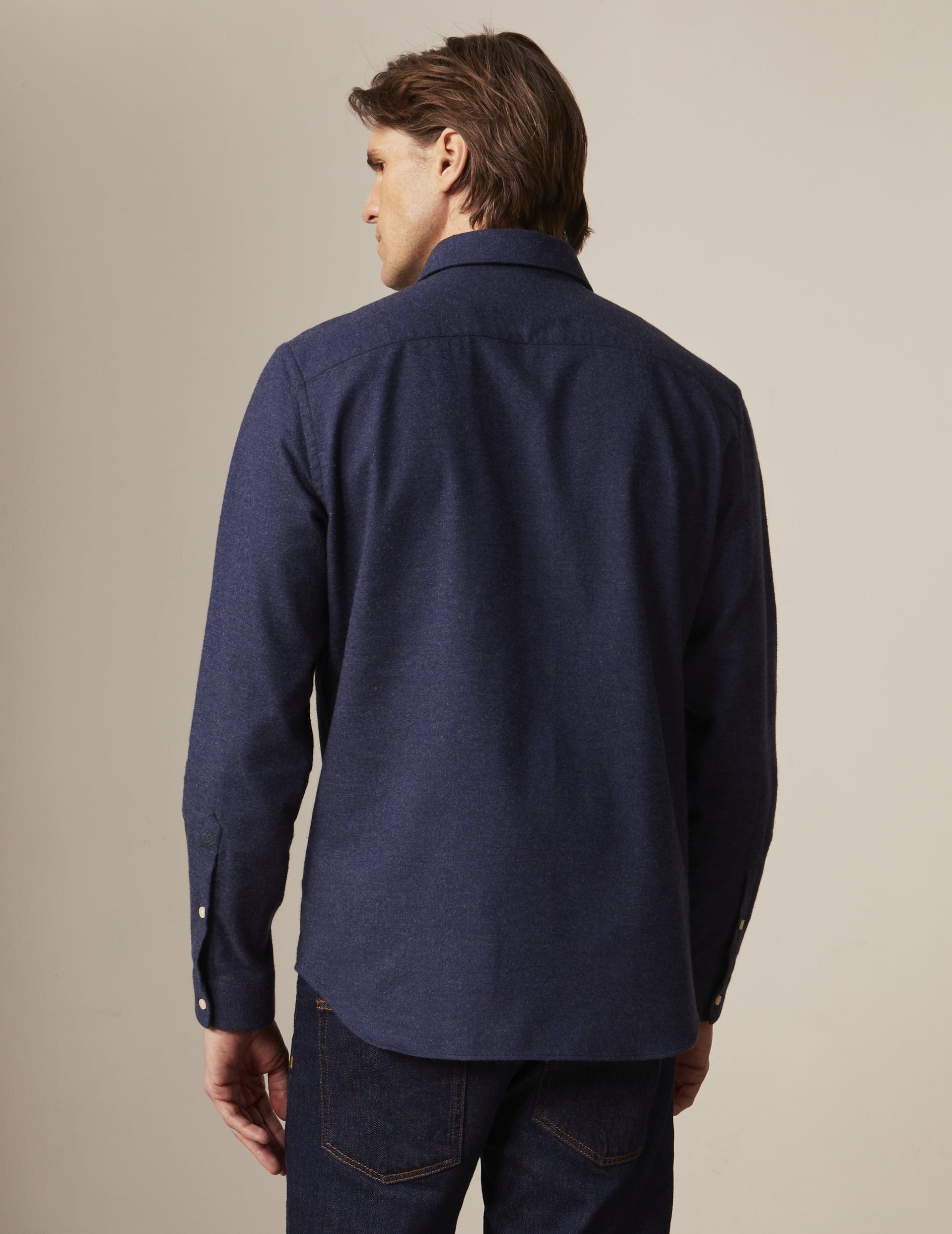 Navy cotton cashmere Auguste shirt - Flannel - French Collar