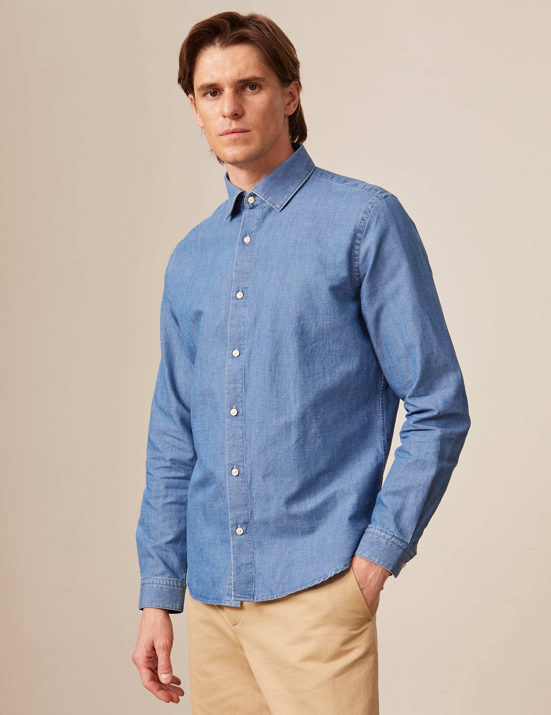 Leonard shirt in blue denim - Chambray - French Collar