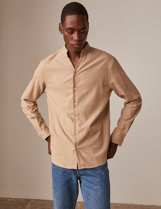 Beige Carl shirt - Flannel - Open straight Collar