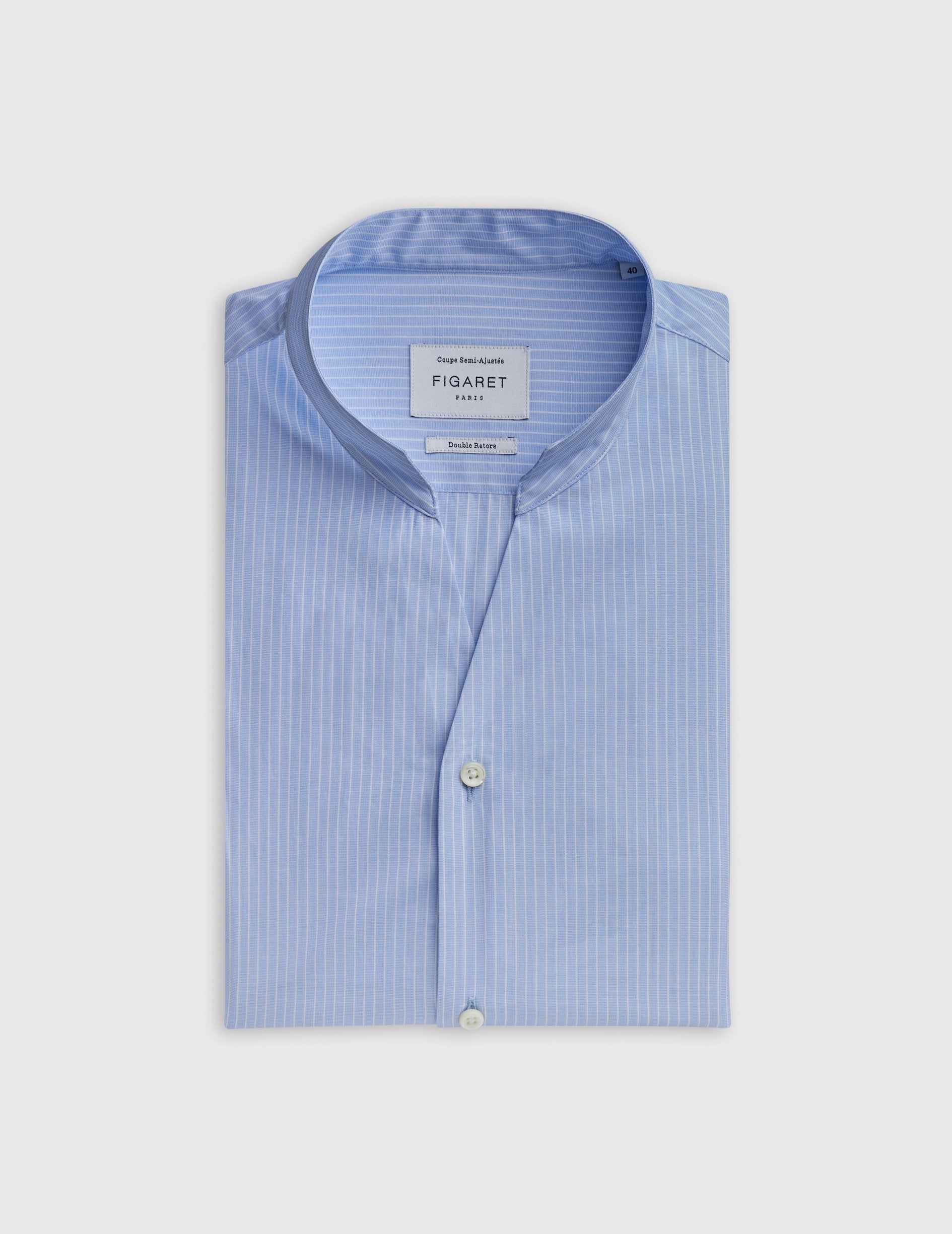 Blue striped Carl shirt - Wire to wire - Open straight Collar