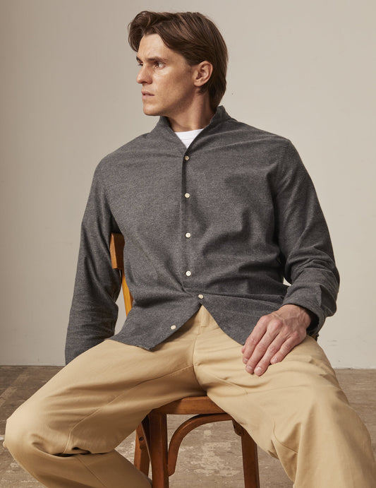 Carl shirt in gray cashmere cotton - Flannel - Right Collar