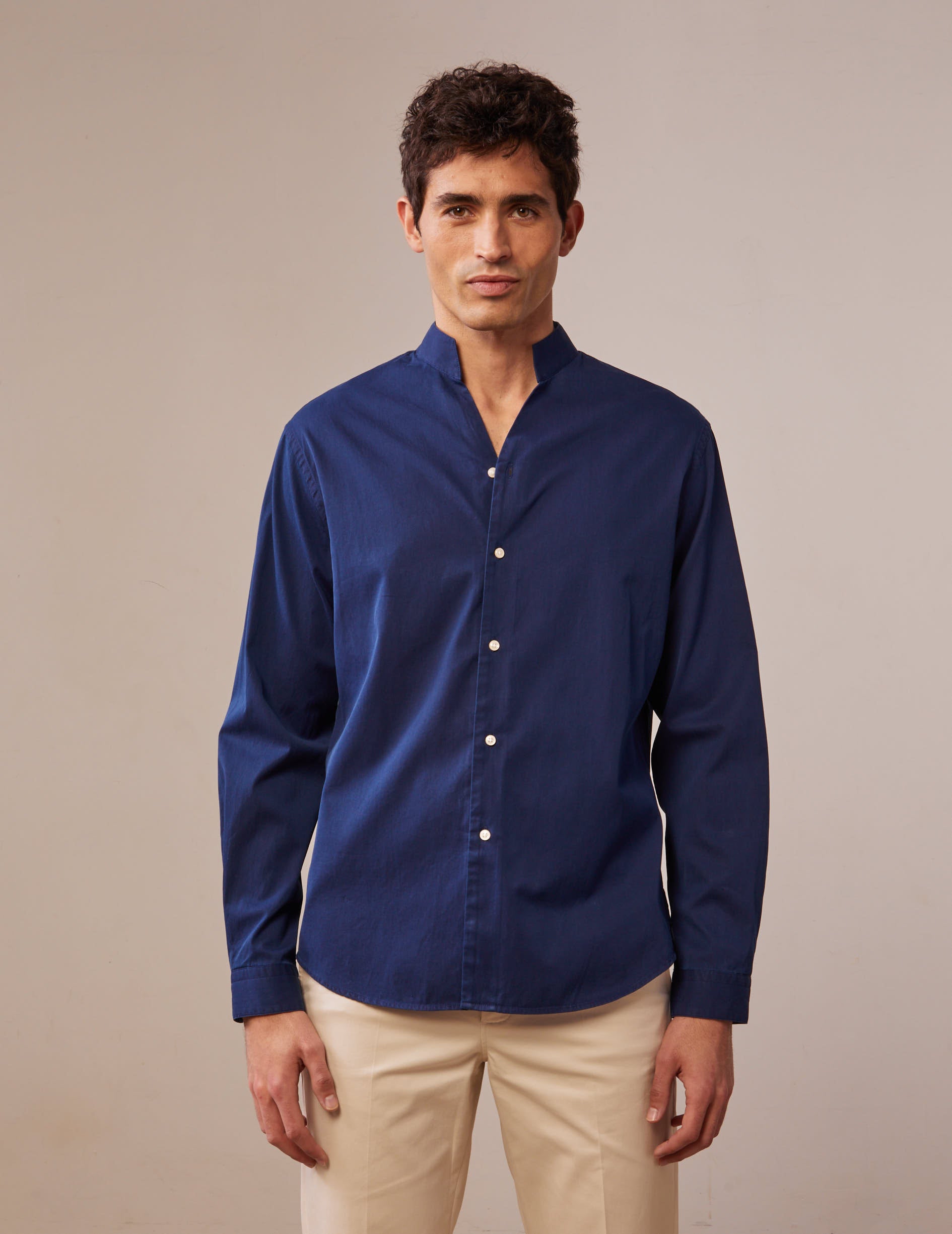 Blue denim Carl shirt - Denim - Open straight Collar