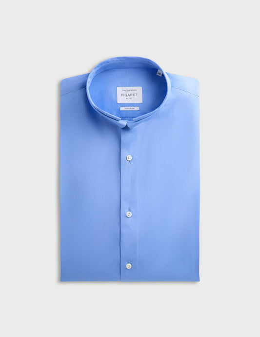 Blue semi-fitted shirt - Poplin - Double Collar