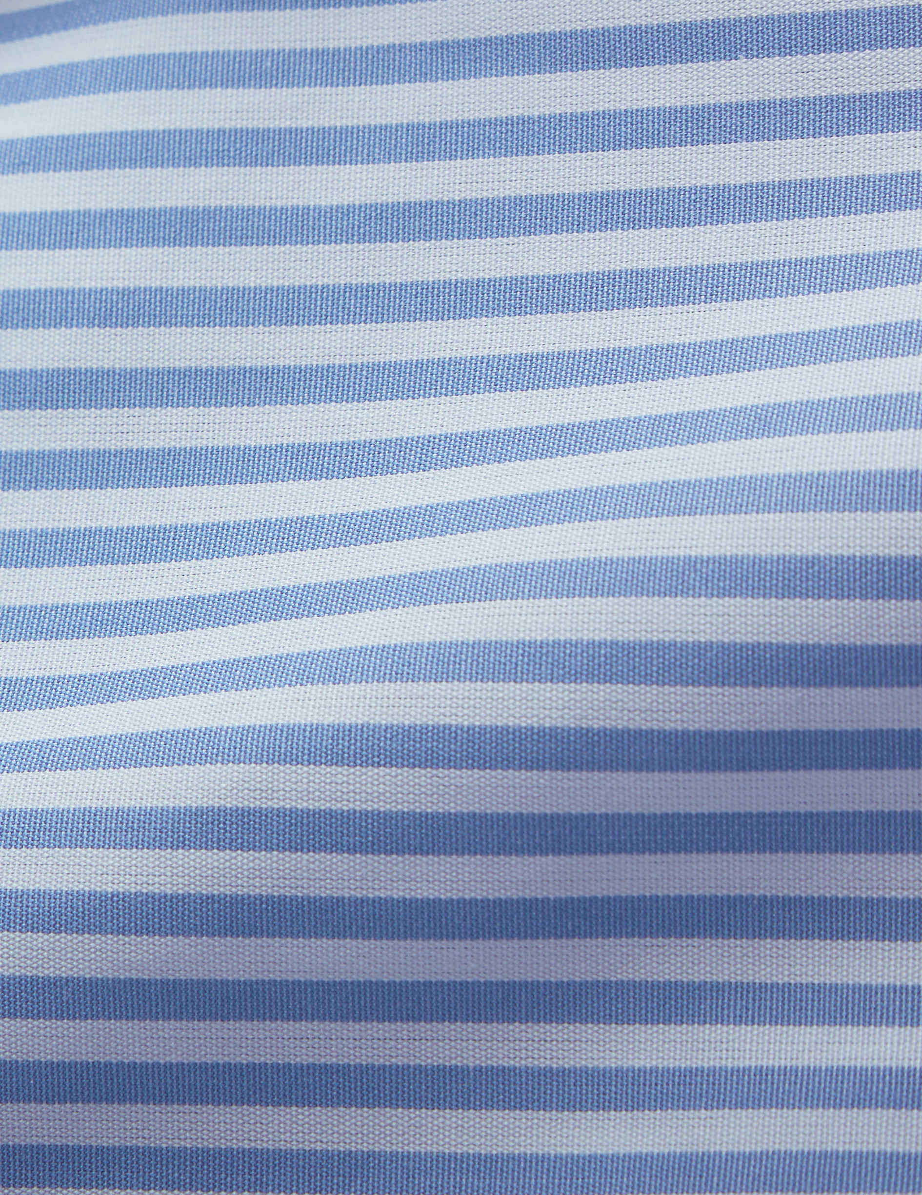 Chemise ajustée rayée bleue - Popeline - Col Figaret - Poignets Mousquetaires