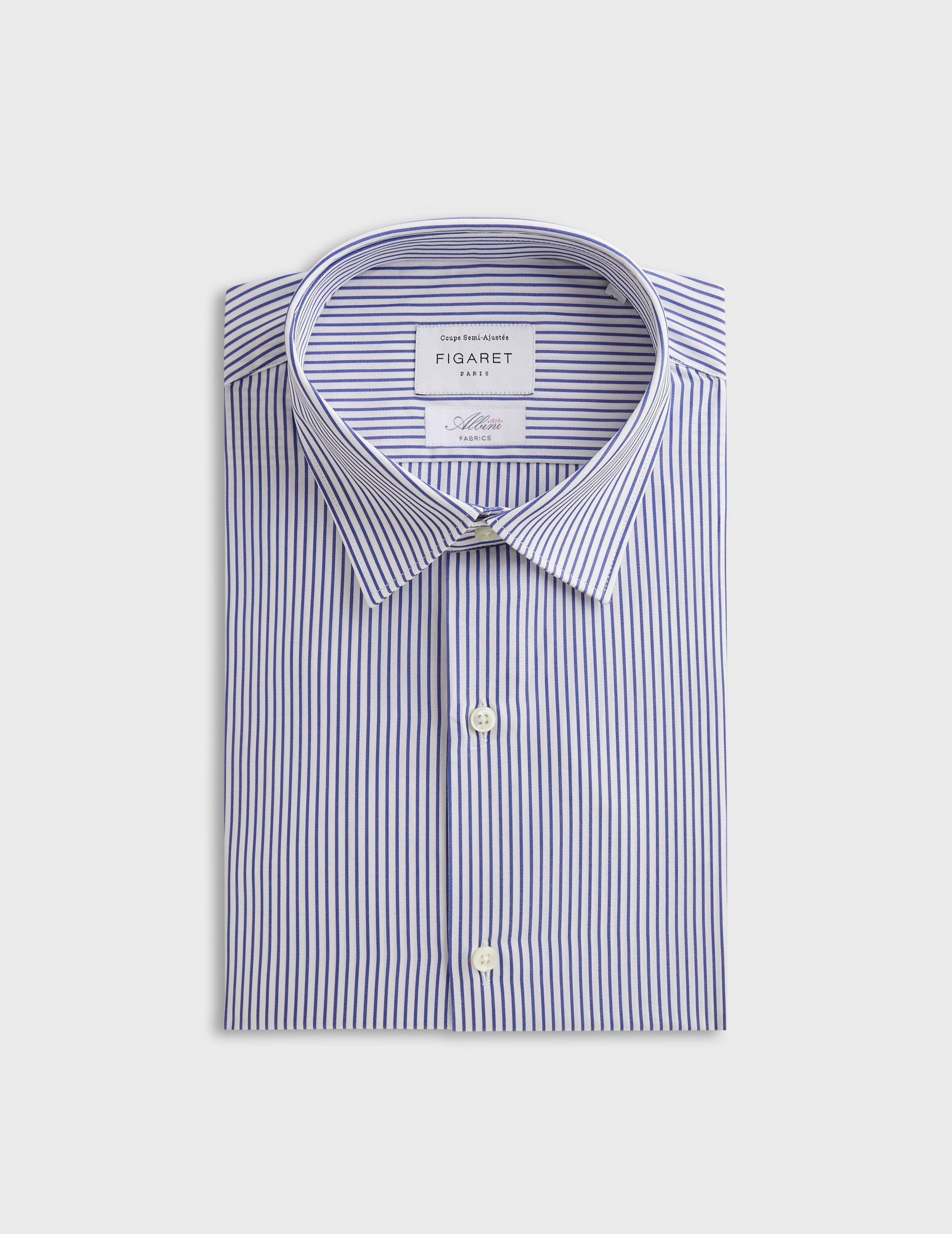  Semi-fitted navy striped shirt - Poplin - Figaret Collar - French Cuffs
