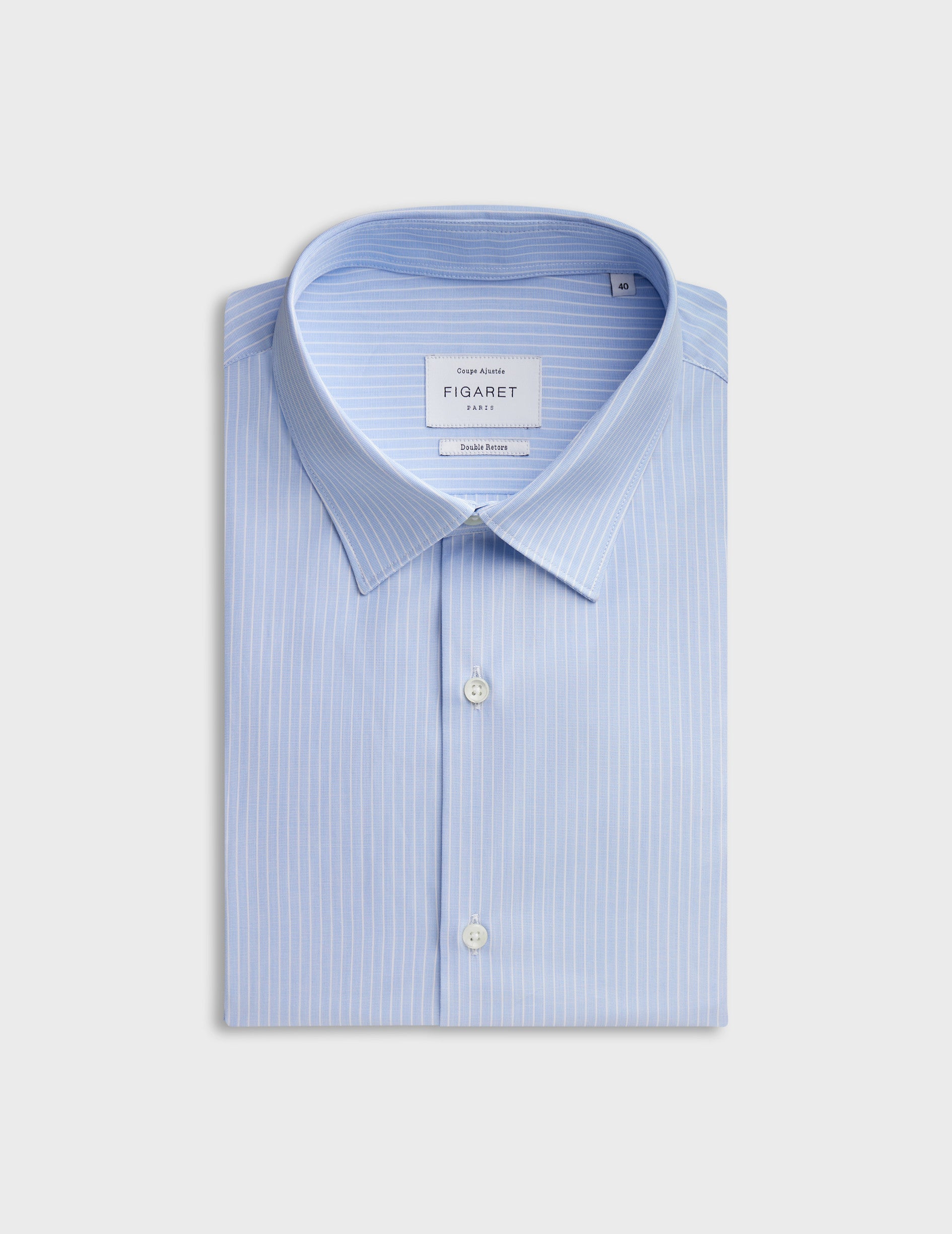 Blue striped fitted shirt - Wire to wire - Figaret Collar