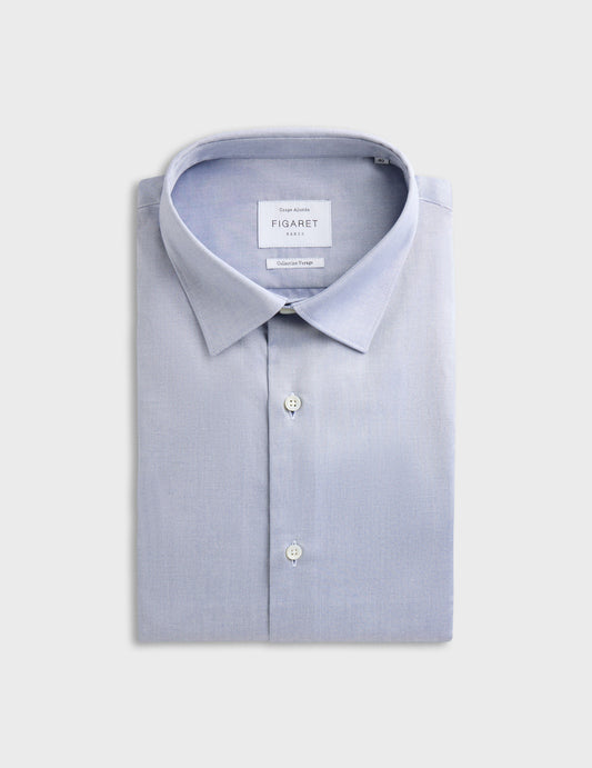Blue wrinkle-resistant fitted shirt - pin point - Figaret Collar