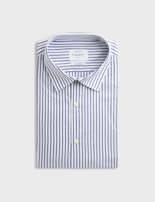 Navy striped fitted shirt - Poplin - Figaret Collar