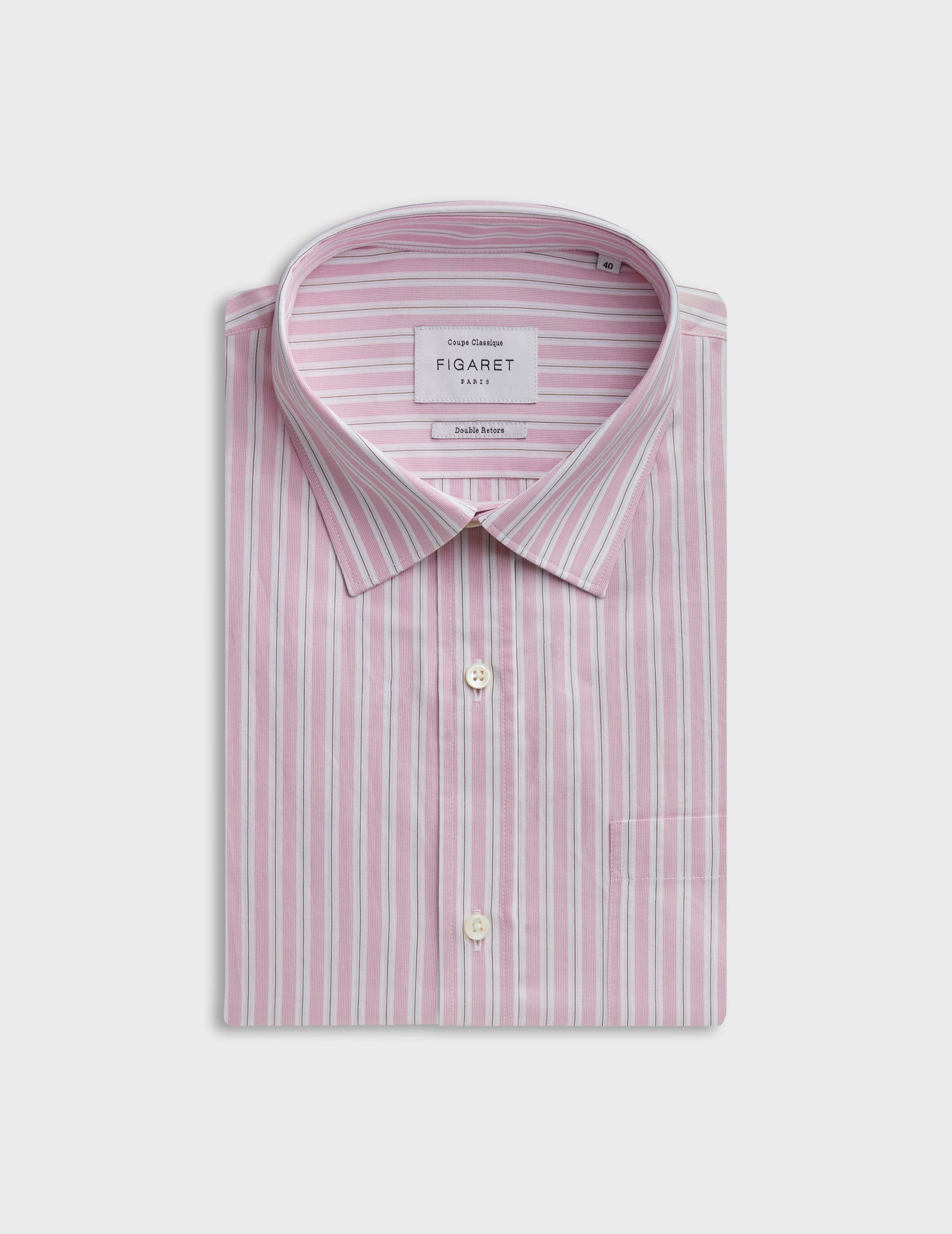 Classic pink striped shirt - Poplin - Figaret Collar