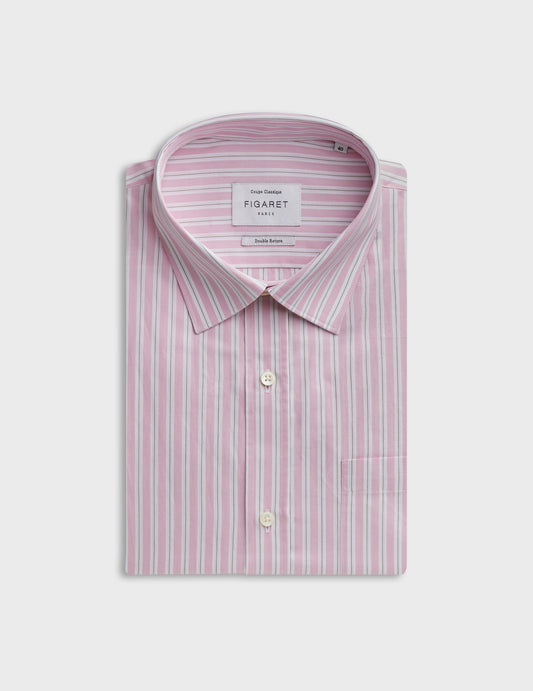 Pink striped classic shirt - Poplin - Figaret Collar