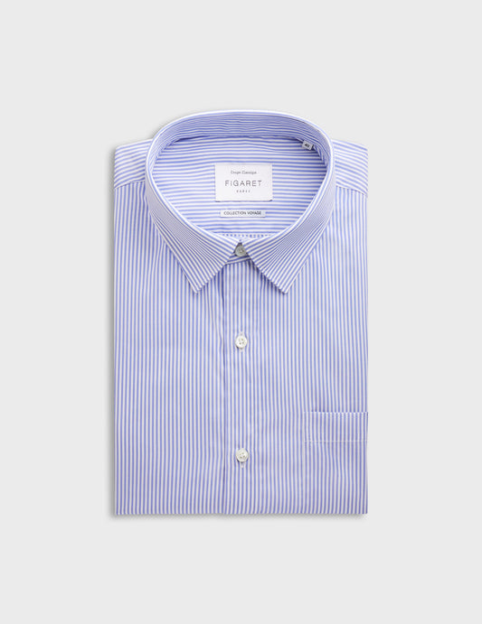 Classic blue striped wrinkle-resistant shirt - Poplin - Figaret Collar