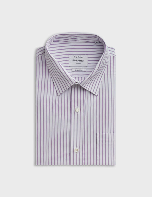 Purple striped classic shirt - Poplin - Figaret Collar