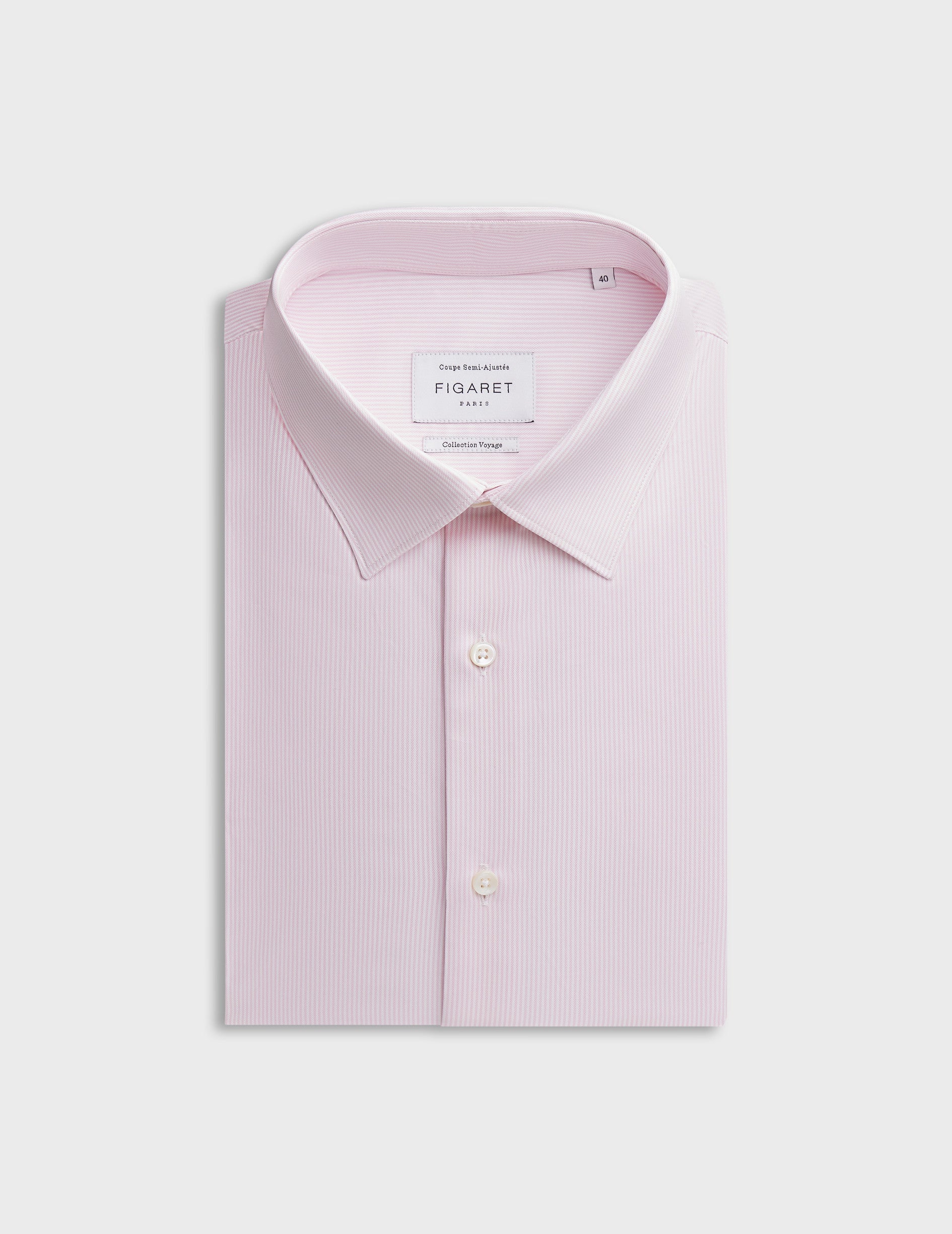 Semi-fitted light pink striped wrinkle-free shirt - Twill - Figaret Collar