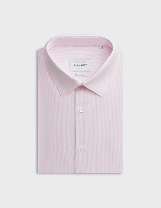 Light pink striped wrinkle resistant semi-fitted shirt