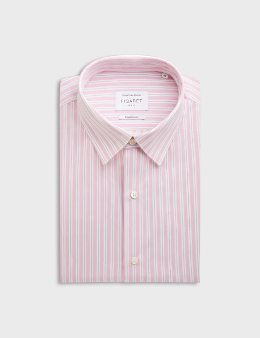 Pink striped semi-fitted shirt - Poplin - Figaret Collar