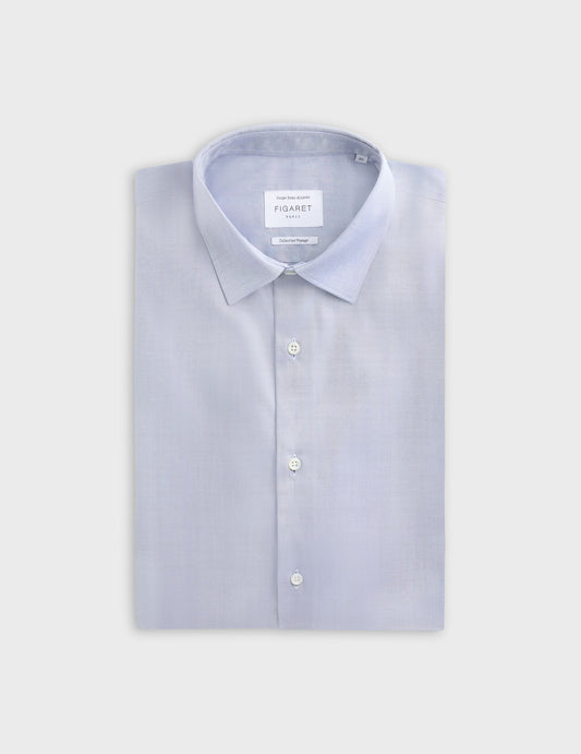 Semi-fitted blue wrinkle-resistant shirt - pin point - Figaret Collar