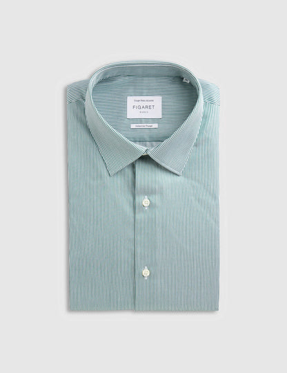 Semi-fitted green striped wrinkle-free shirt