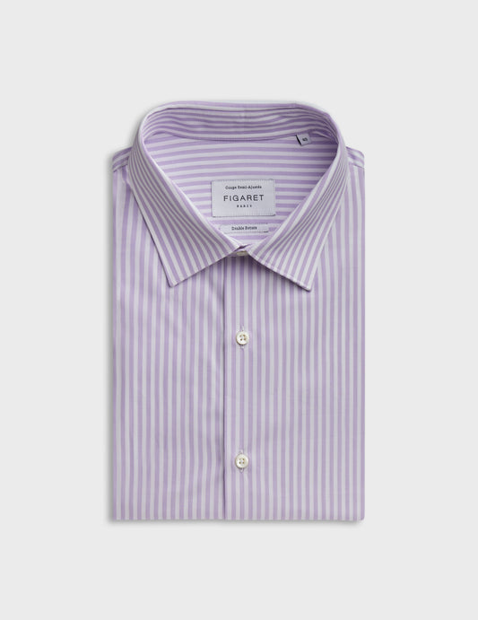 Purple striped semi-fitted shirt - Wire to wire - Figaret Collar