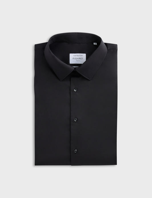 Semi-fitted black shirt - Poplin - Figaret Collar