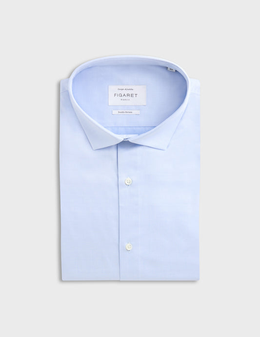 Light blue fitted shirt - Twill - Thin Collar