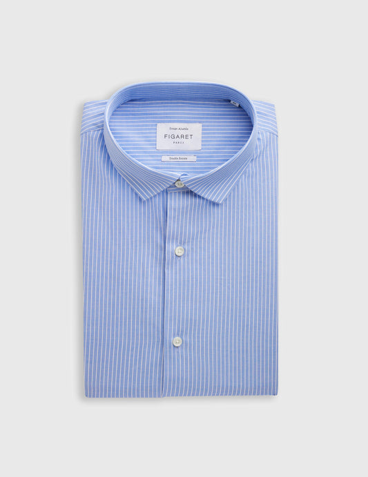 Chemise ajustée rayée bleue - Fil-à-fil - Col Fin
