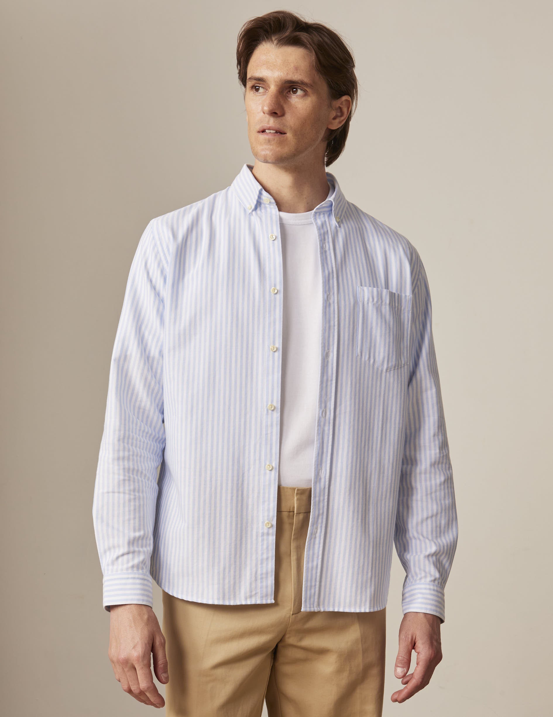 Light blue striped Gabriel shirt - Oxford - American Collar