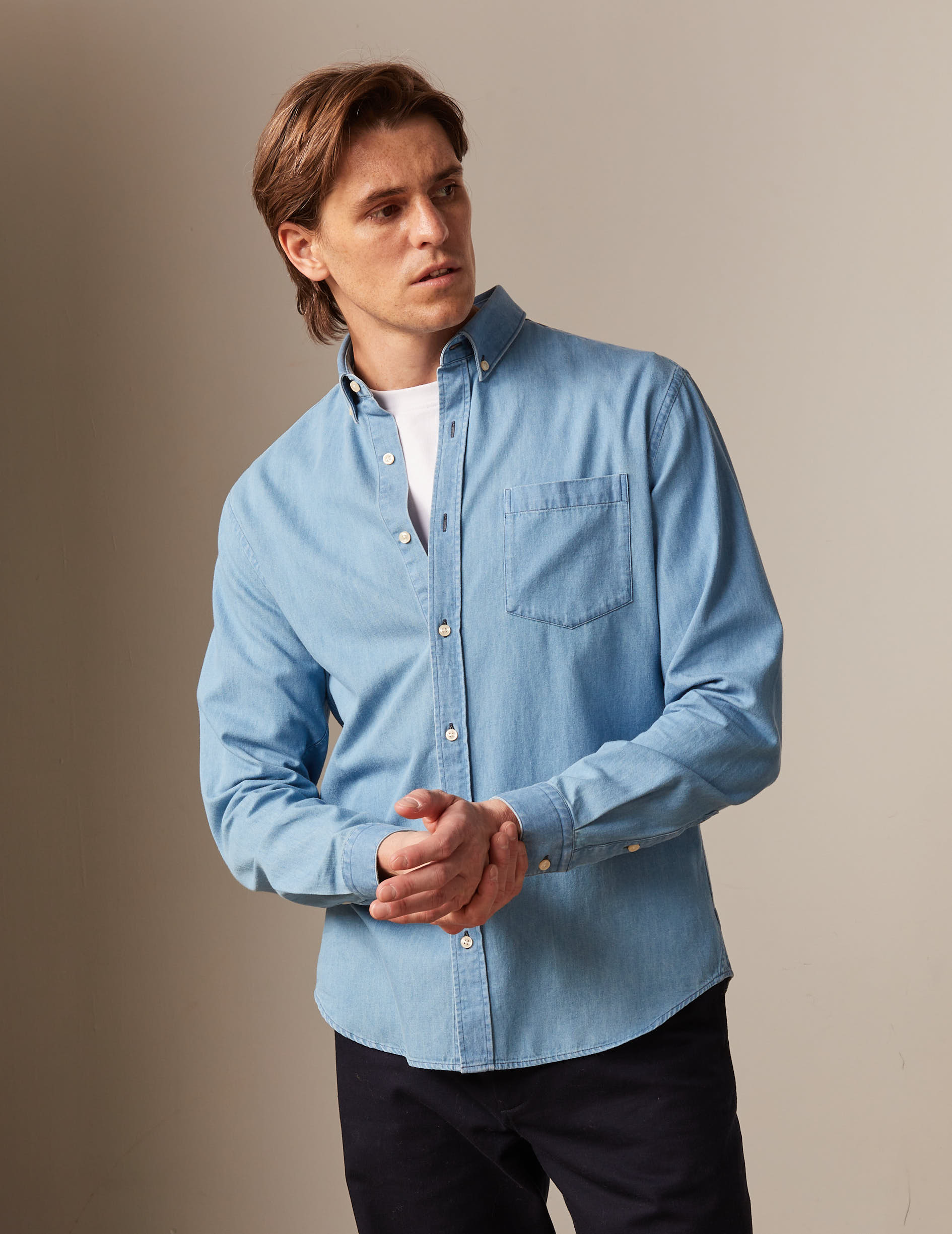 Chemise oversize avec poche plaquée - Bleu clair - FEMME