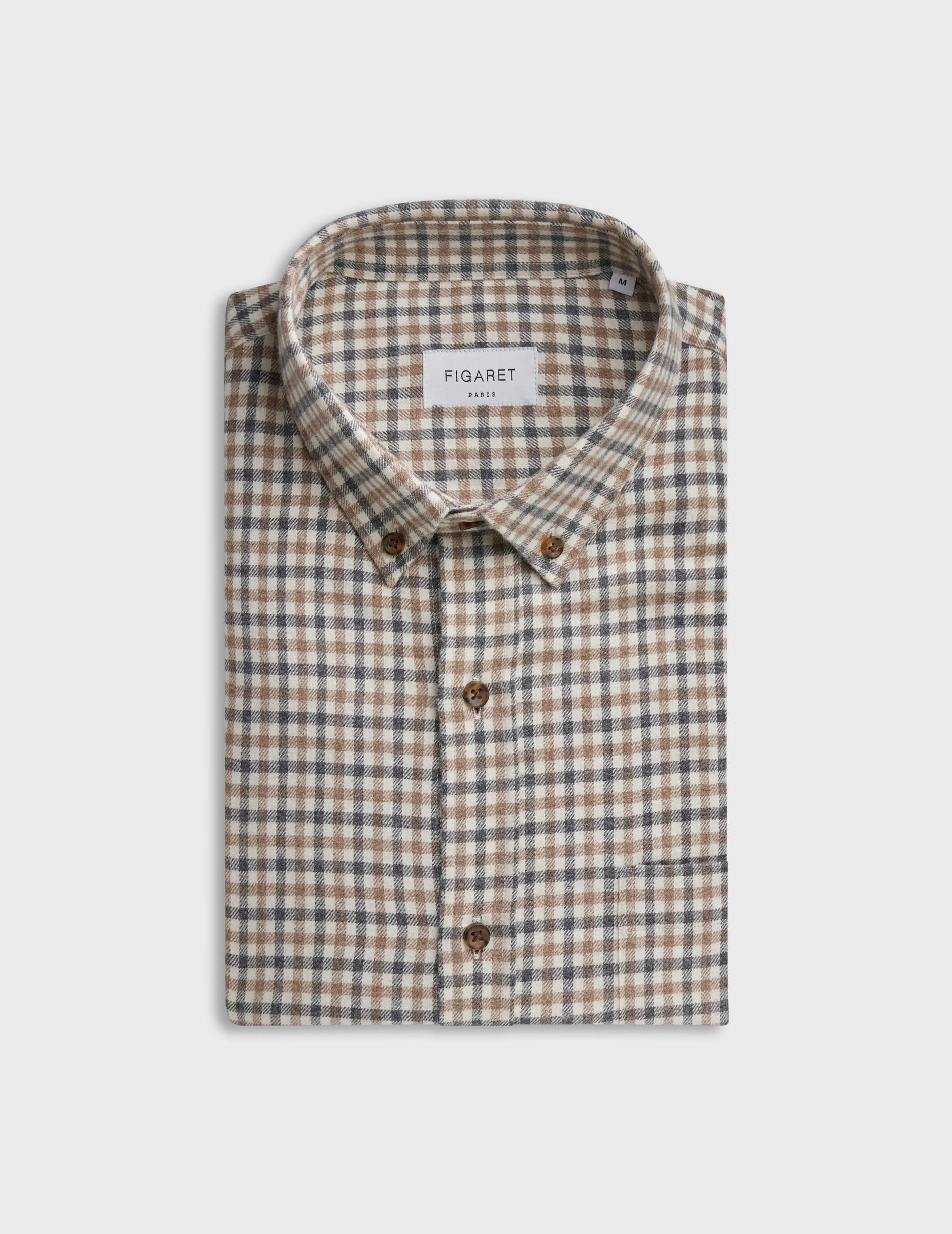 Beige and grey checked Gabriel shirt - Flannel - American Collar