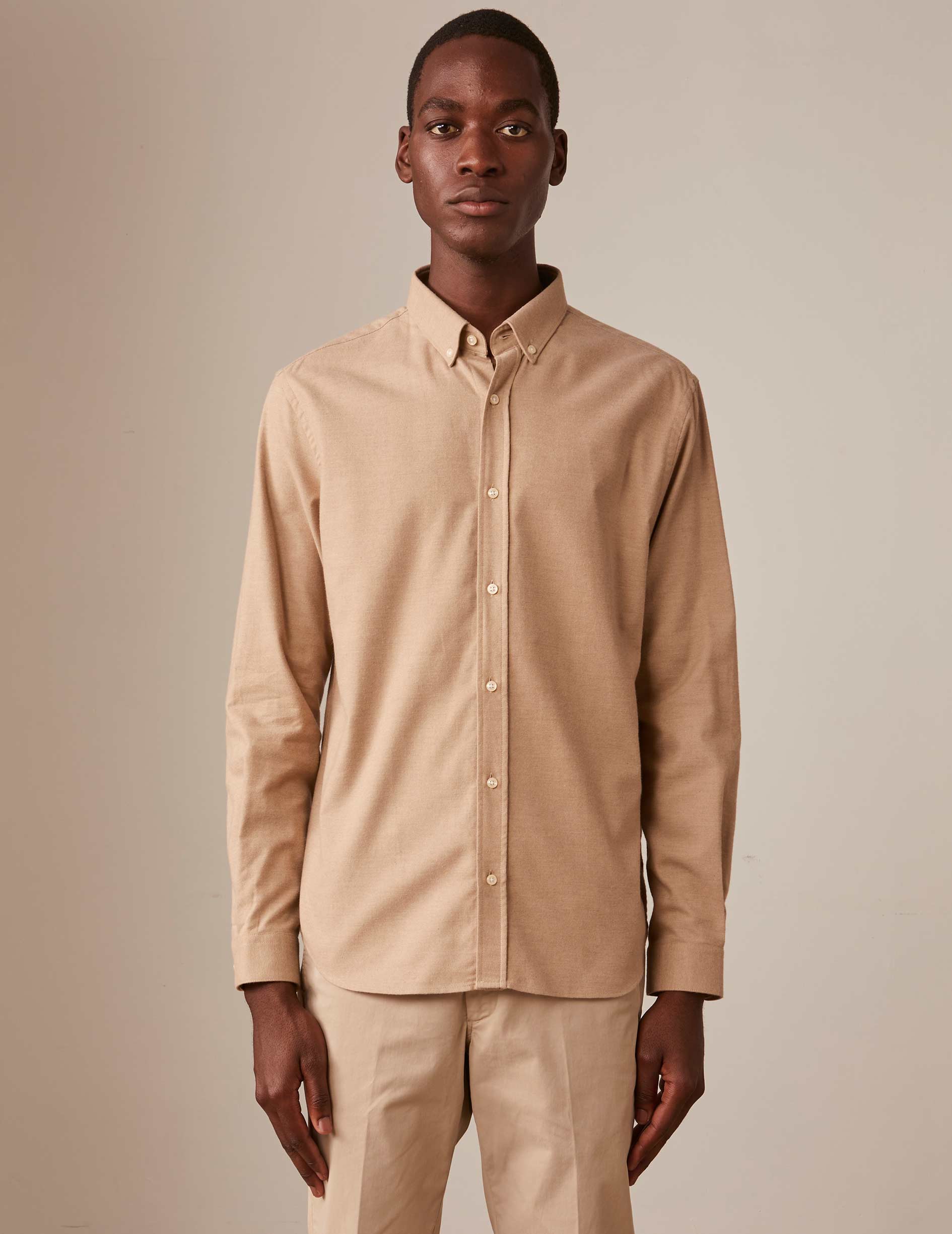Beige cotton cashmere Gaspard shirt - Flannel - American Collar