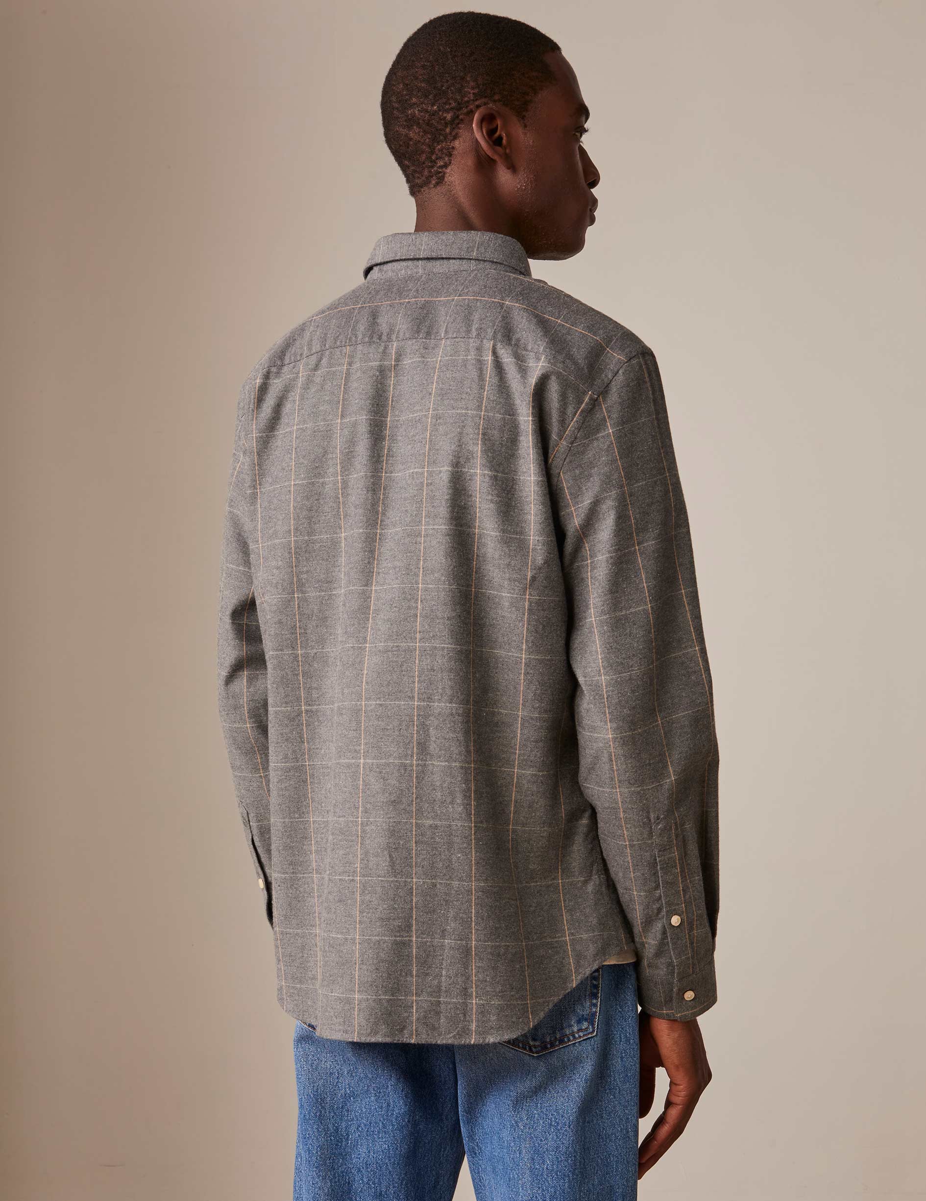 Grey cotton cashmere Gaspard shirt - Flannel - American Collar