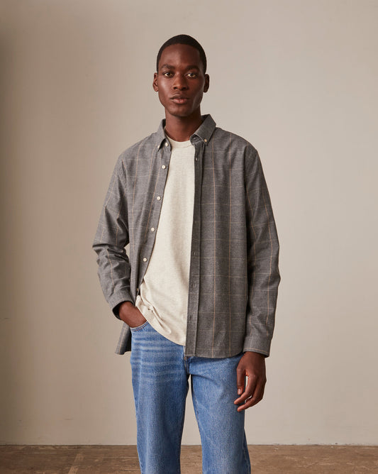 Gaspard shirt in gray cashmere cotton - Flannel - American Collar
