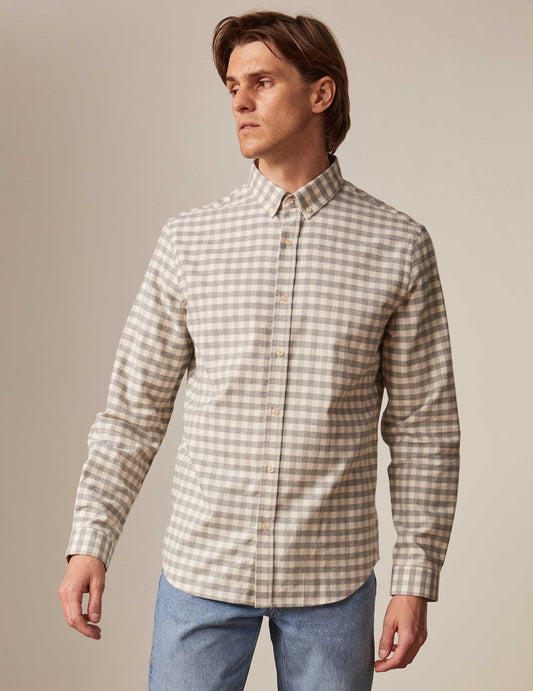 Chemise gaspard à carreaux gris - Flanelle - Col Américain