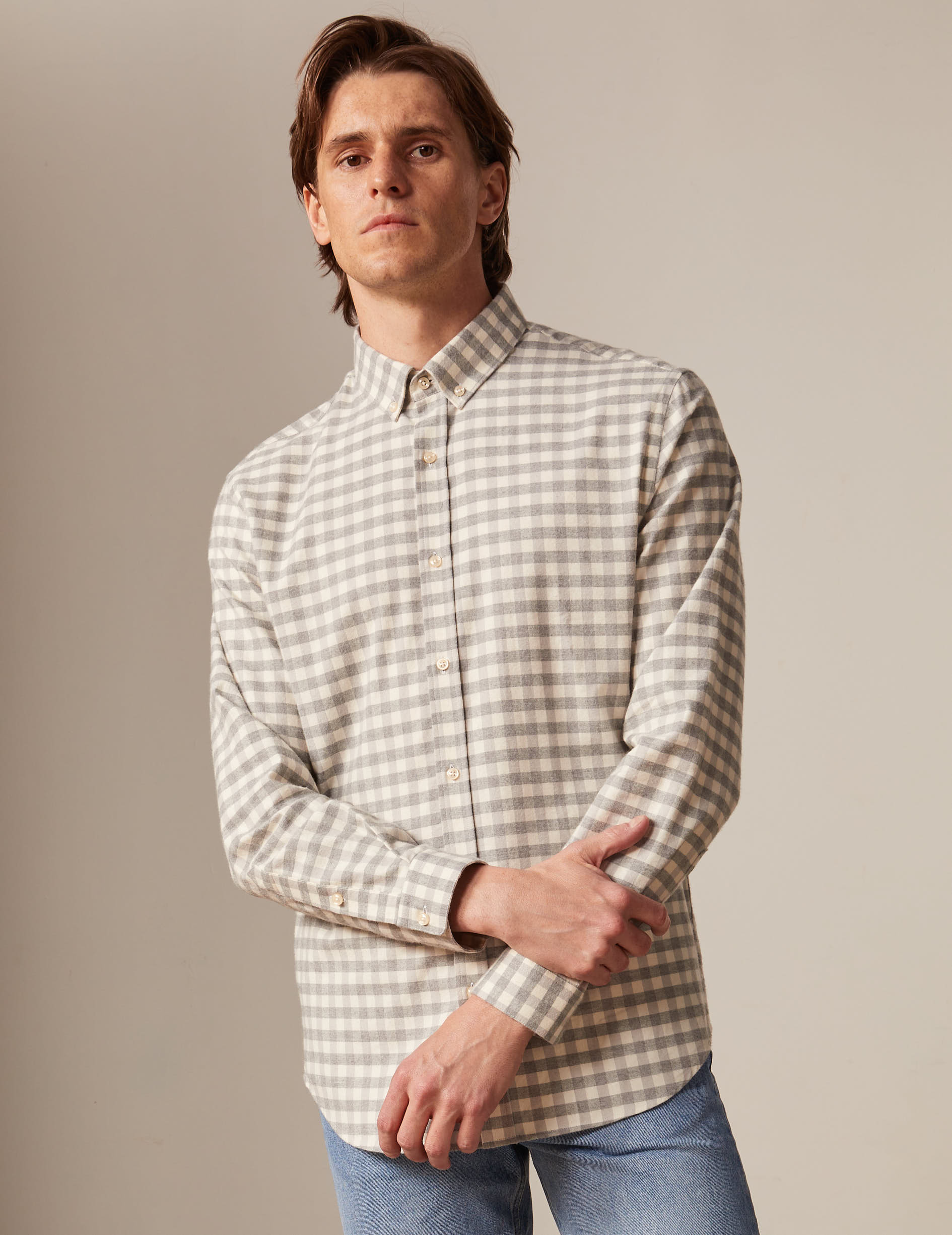 Grey checked Gaspard shirt - Flannel - American Collar