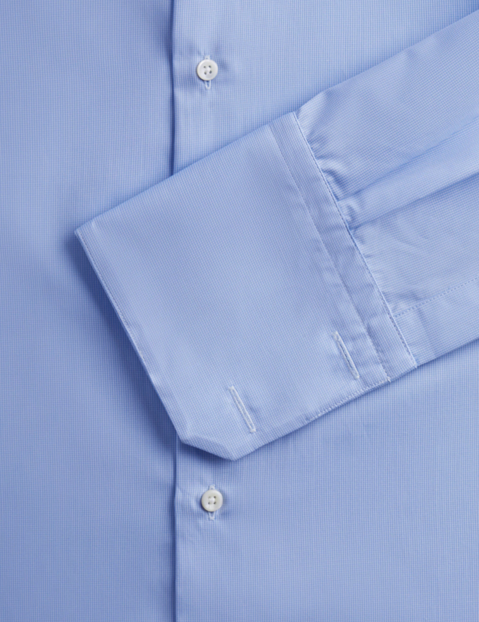 Chemise classique à carreaux bleus - Popeline - Col Italien - Poignets Mousquetaires