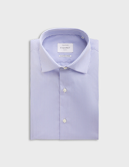 Blue striped wrinkle-resistant fitted shirt - Poplin - Italian Collar