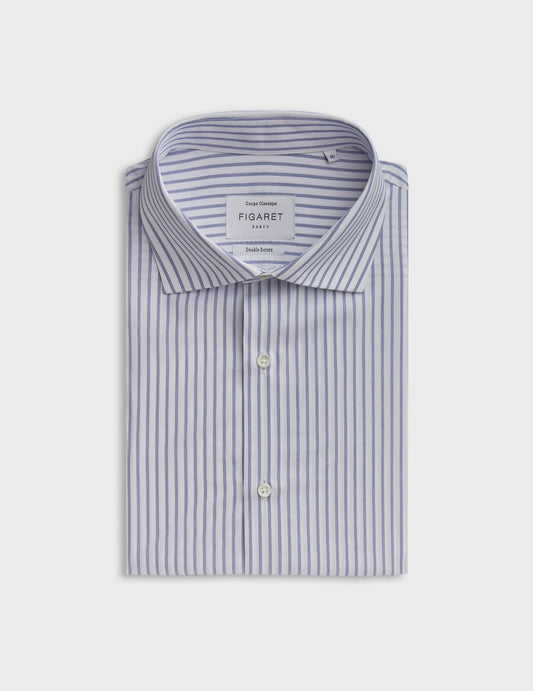 Blue striped classic shirt - Poplin - Italian Collar
